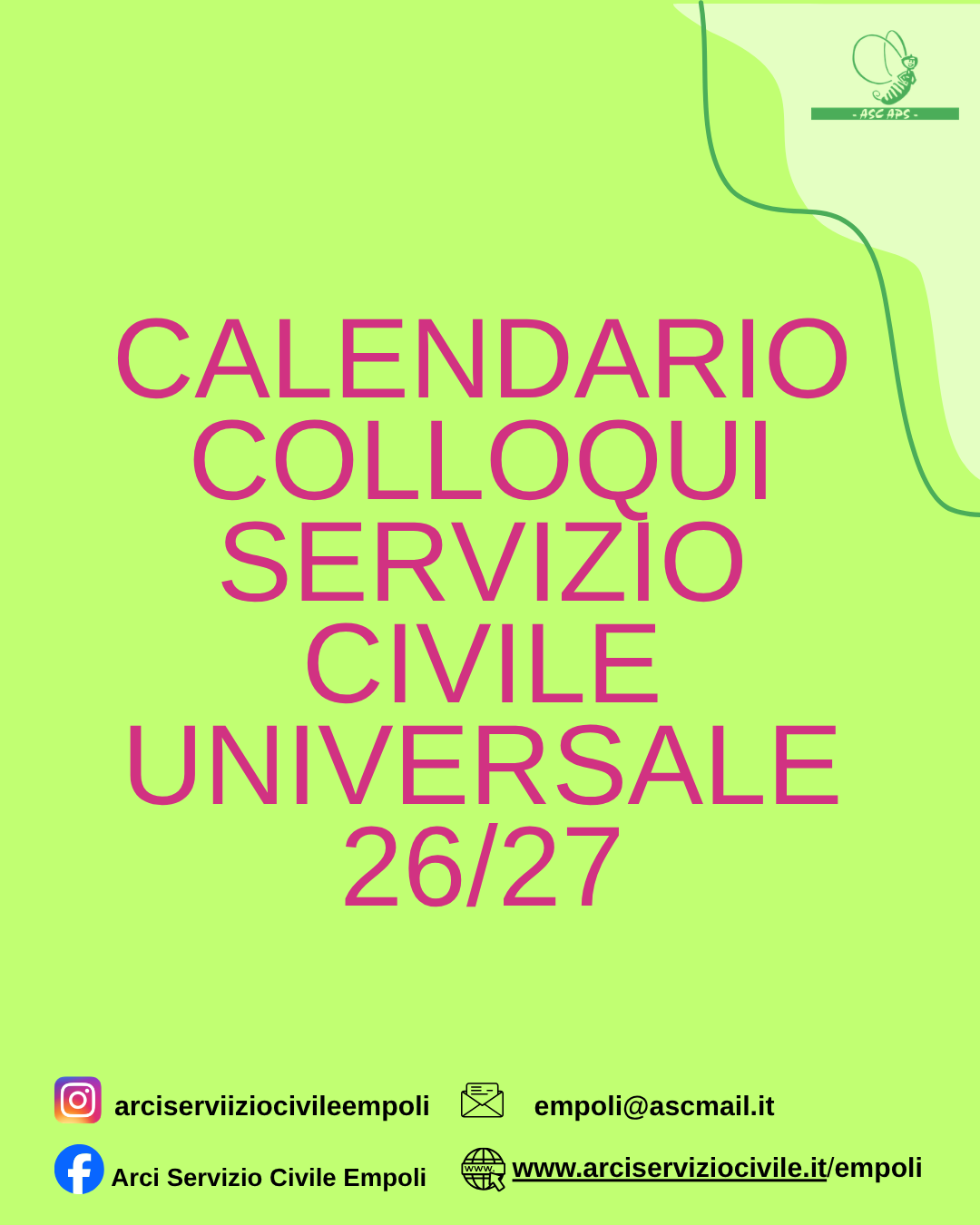 Pubblicato il calendario colloqui Arci Servizio Civile Empoli APS